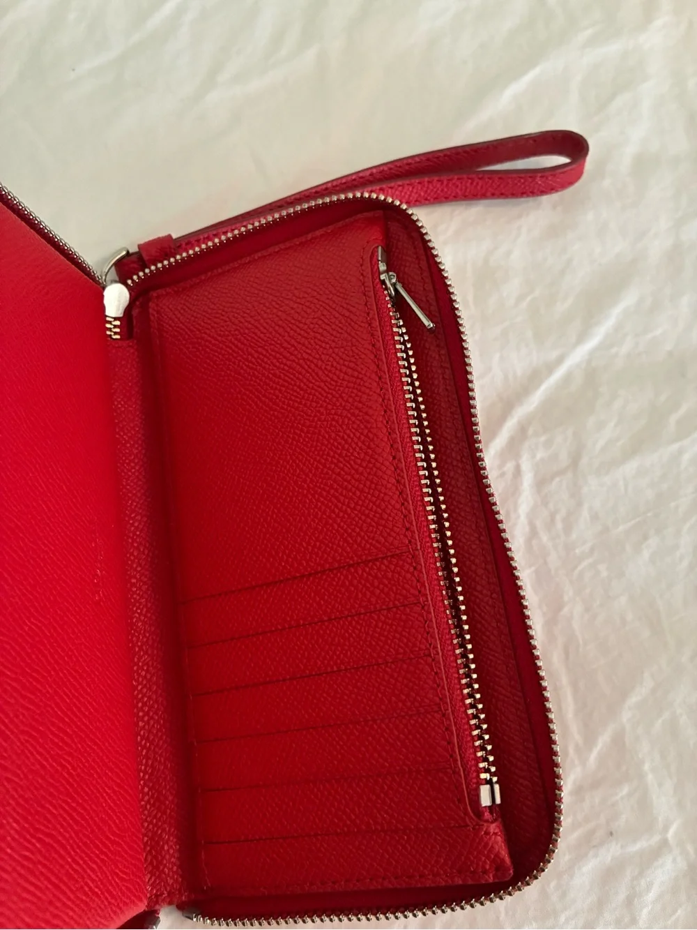 COACH Red Leather Zip Wristlet with Silver Logo